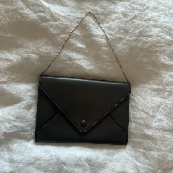 The Row Handbags - The Row envelope clutch handbag with removable chain strap. Slate grey.